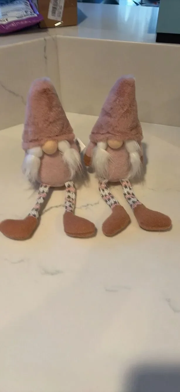 Pair of pink Christmas or Spring Gnomes w/dangling legs